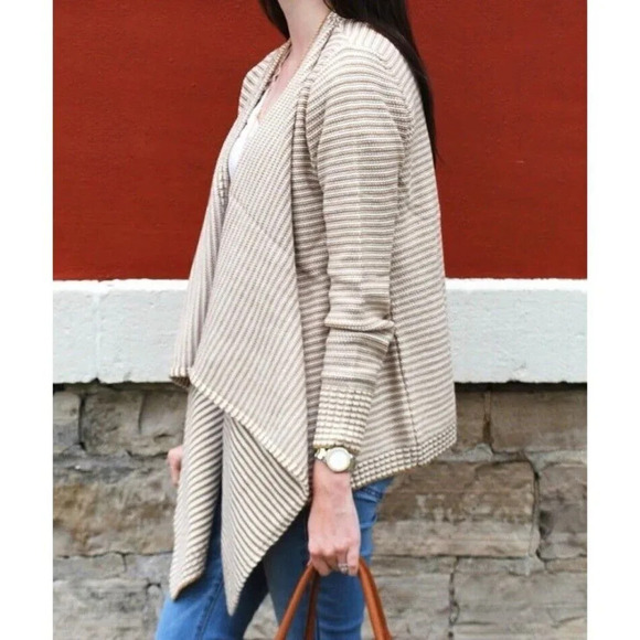 Merona Target Yellow & White Stripe Cascading Open Cardigan Size Large Acrylic - Picture 2 of 8